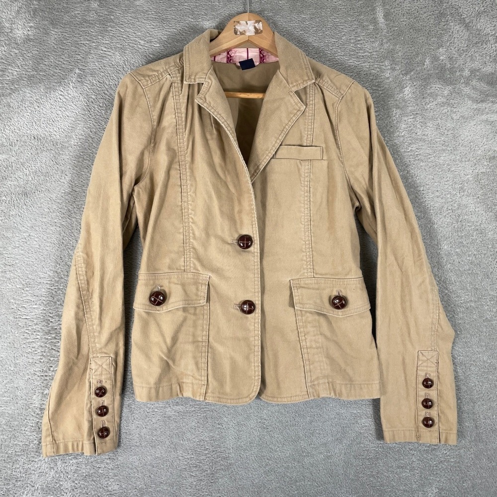 Gap Blazer Womens 10 Tan Brown‎ Button Front Pocket Cotton Jacket Vintage